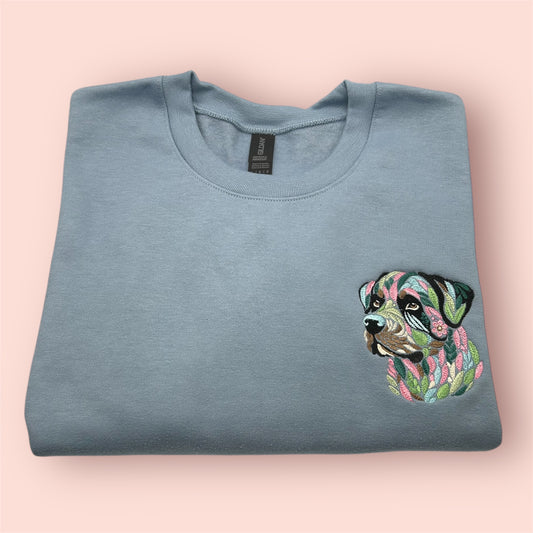Embroidered Floral Rottweiler Crewneck
