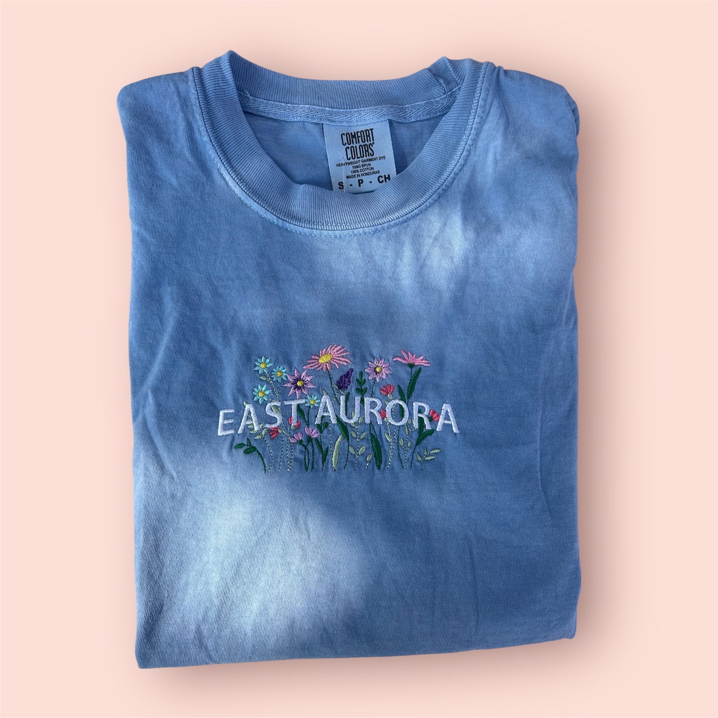 Embroidered East Aurora Floral Tee