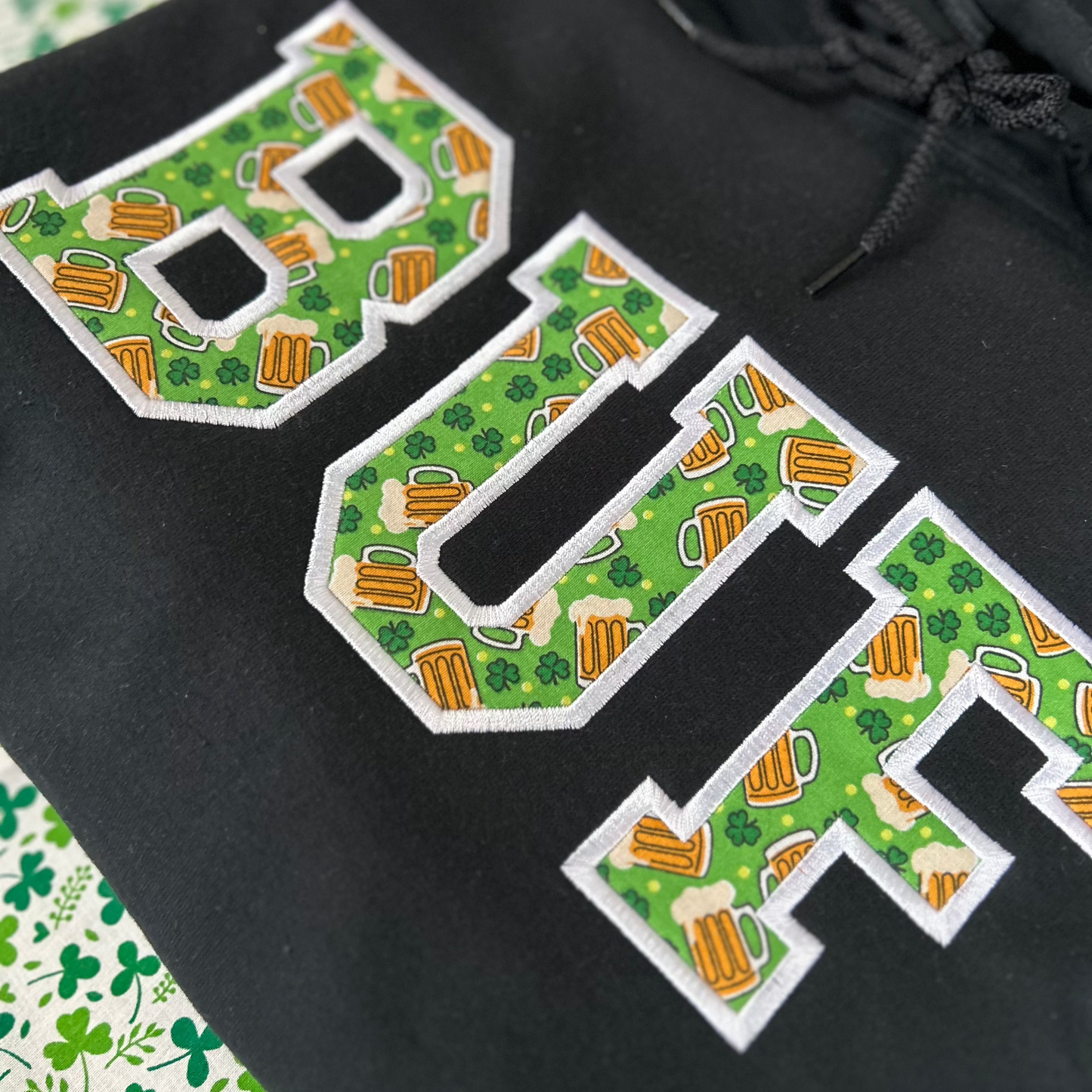 Embroidered Custom Beer and Shamrock City Applique Sweatshirt