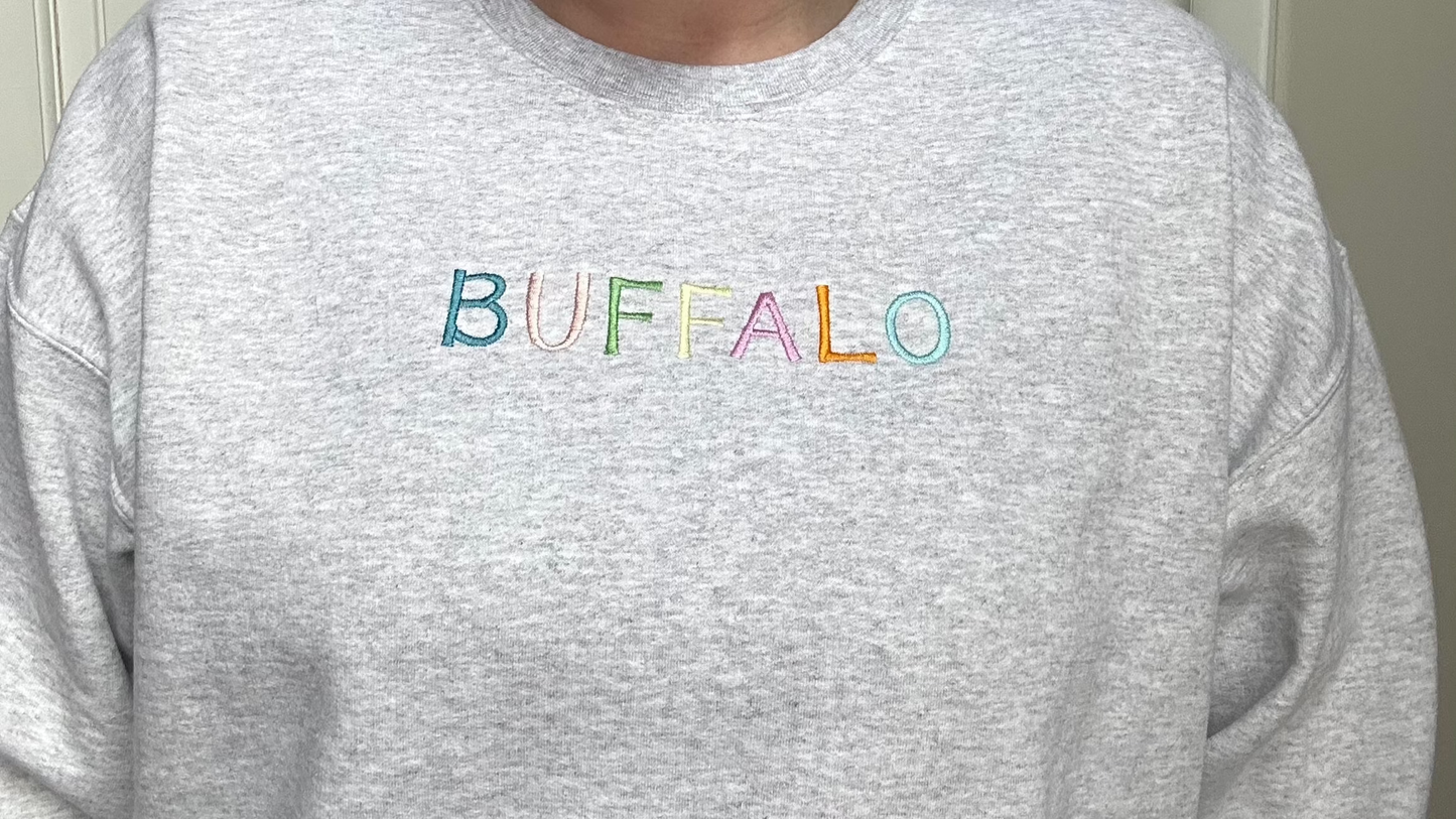 Embroidered Buffalo Spring Text Crewneck/Tee