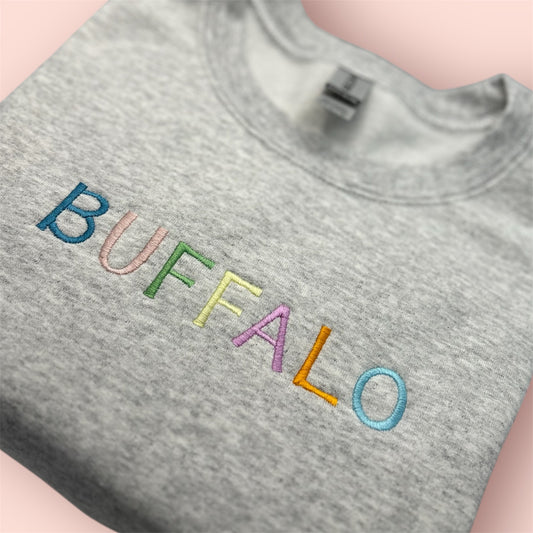 Embroidered Buffalo Spring Text Crewneck/Tee
