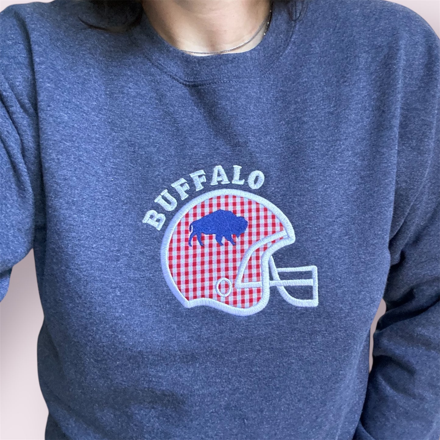 Embroidered Buffalo Gingham Applique Sweatshirt