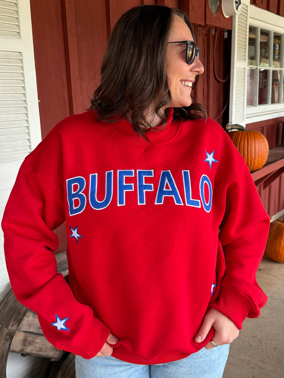 Embroidered Buffalo Star Mock Neck