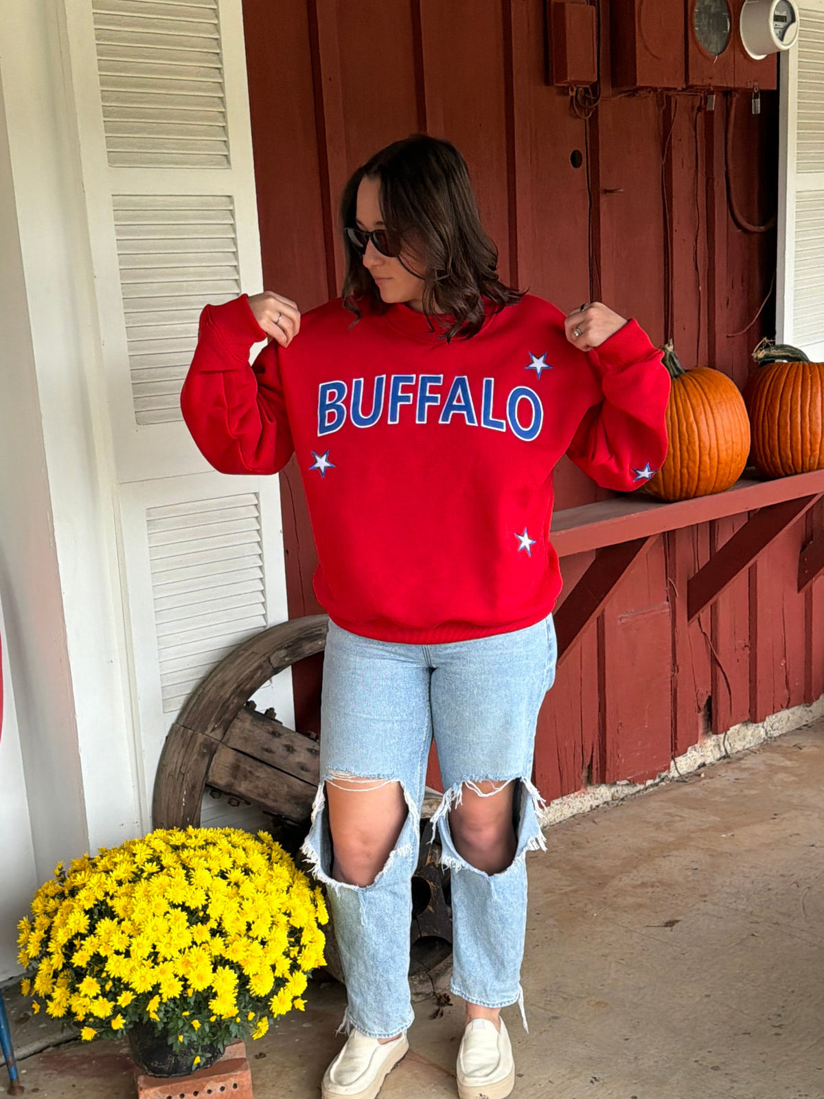 Embroidered Buffalo Star Mock Neck
