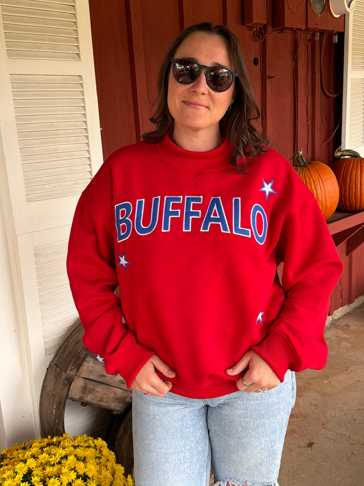 Embroidered Buffalo Star Mock Neck
