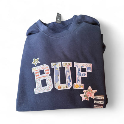 Embroidered BUF Patchwork Crewneck