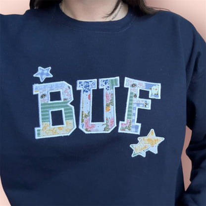 Embroidered BUF Patchwork Crewneck
