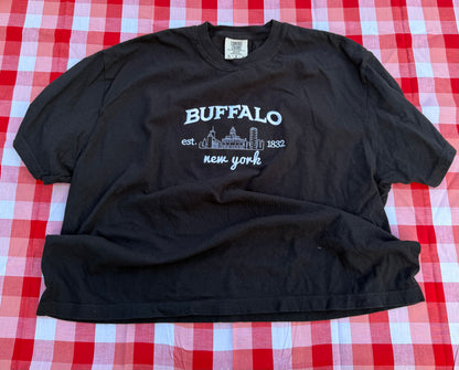 Embroidered Buffalo Skyline Crop Tee