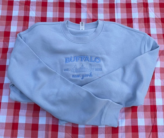 Embroidered Buffalo Skyline Monochrome Crewneck