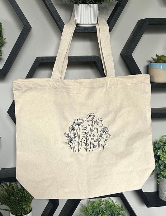 Embroidered Wildflower Tote Bag