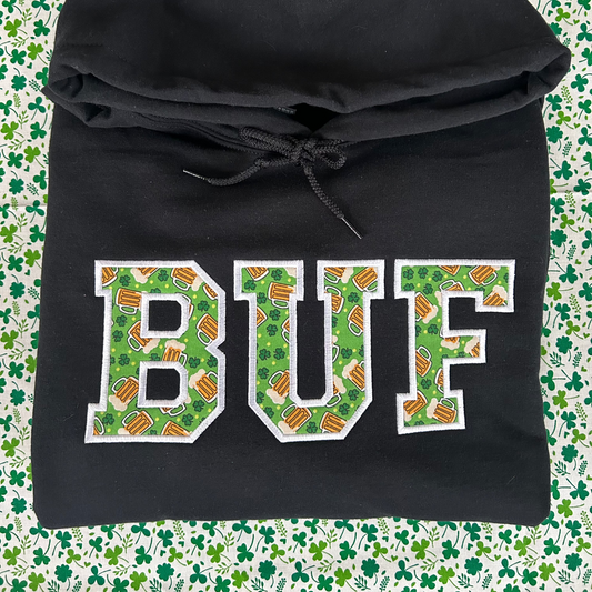 Embroidered Custom Beer and Shamrock City Applique Sweatshirt