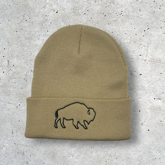 Embroidered Neutral Buffalo Beanie