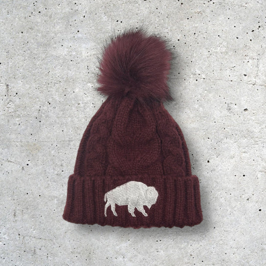 Embroidered Knit Pom Buffalo Beanie