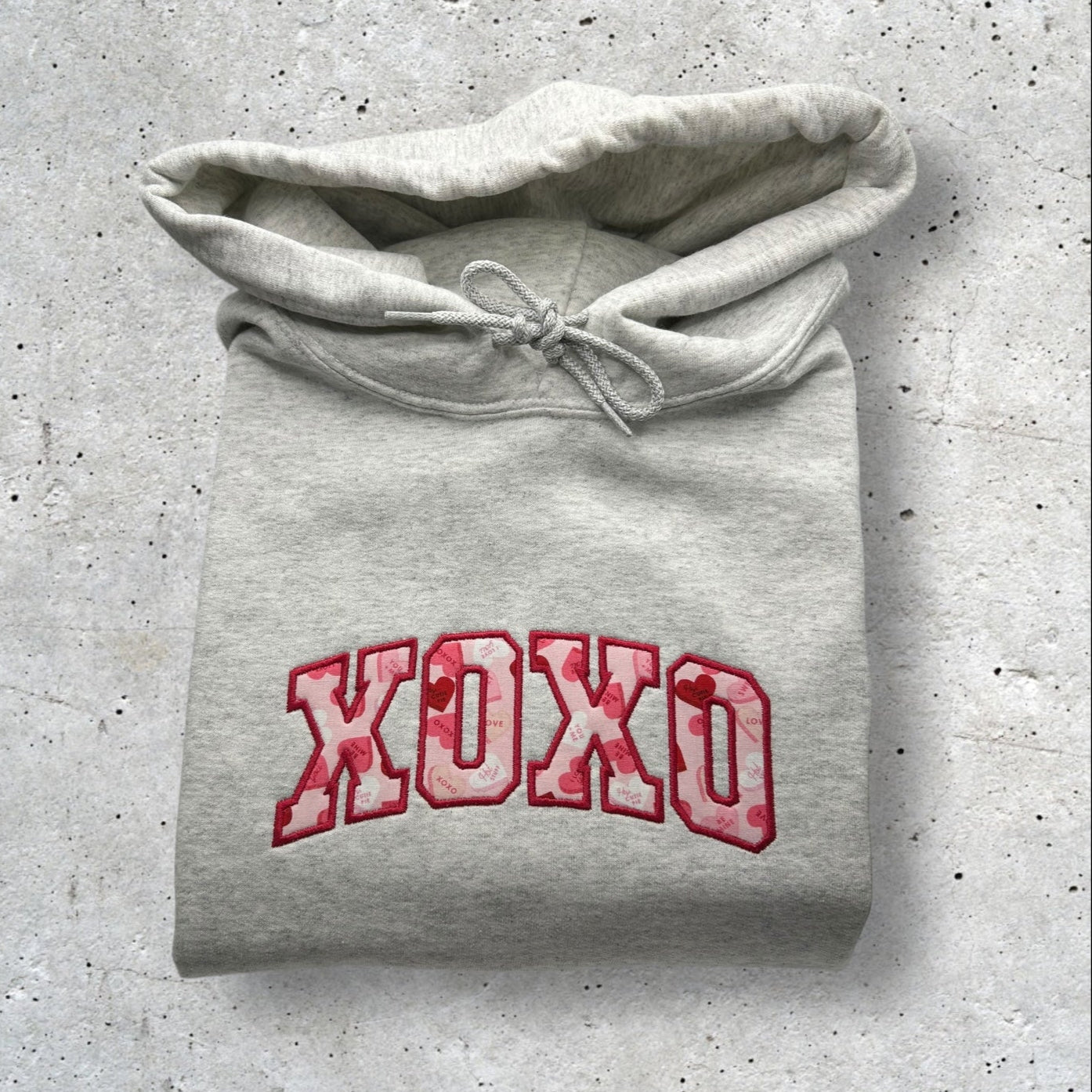 Embroidered XOXO Candy Hearts Applique Sweatshirt