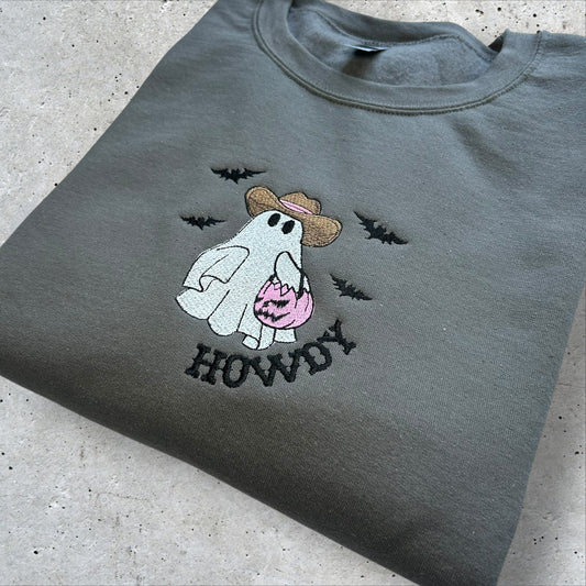 Embroidered Howdy Cowgirl Ghost Crewneck