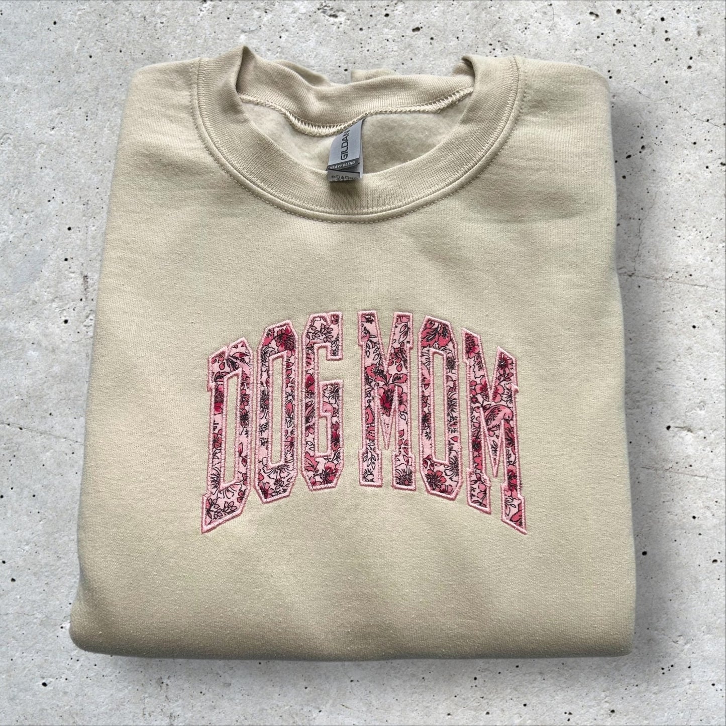 Embroidered Pink Floral Dog Mom Crewneck