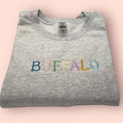 Embroidered Buffalo Spring Text Crewneck/Tee